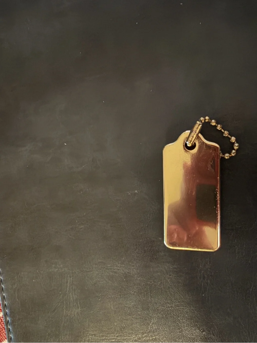 Coach Gold Tone Rectangular Logo Dog Tag Keychain